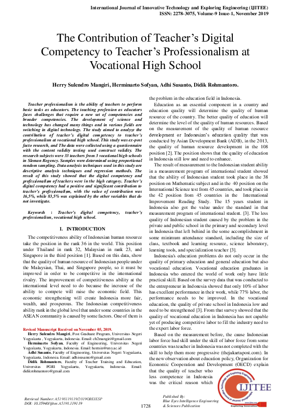 (PDF) The Contribution of Teacher’s Digital Competency to Teacher’s ...