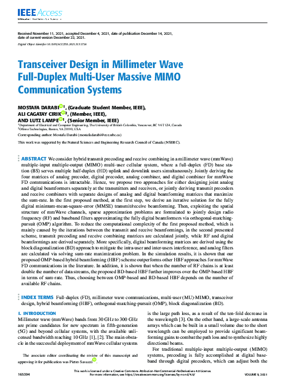 (PDF) Transceiver Design in Millimeter Wave Full-Duplex Multi-User ...