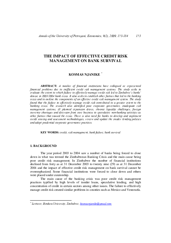 (PDF) The Impact of Effective Credit Risk Management on Bank Survival