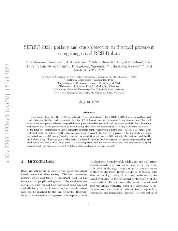 (PDF) SHREC 2022: Pothole and crack detection in the road pavement ...