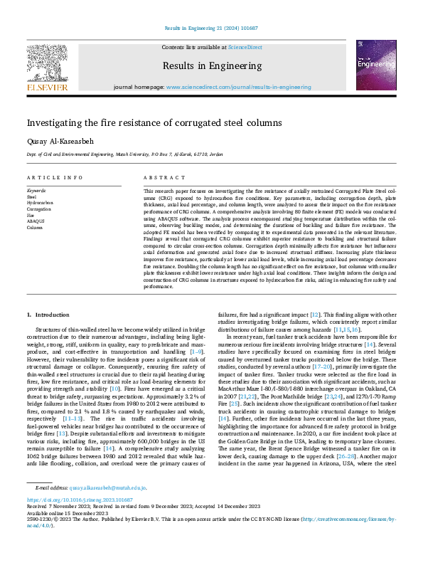 (PDF) Investigating the fire resistance of corrugated steel columns