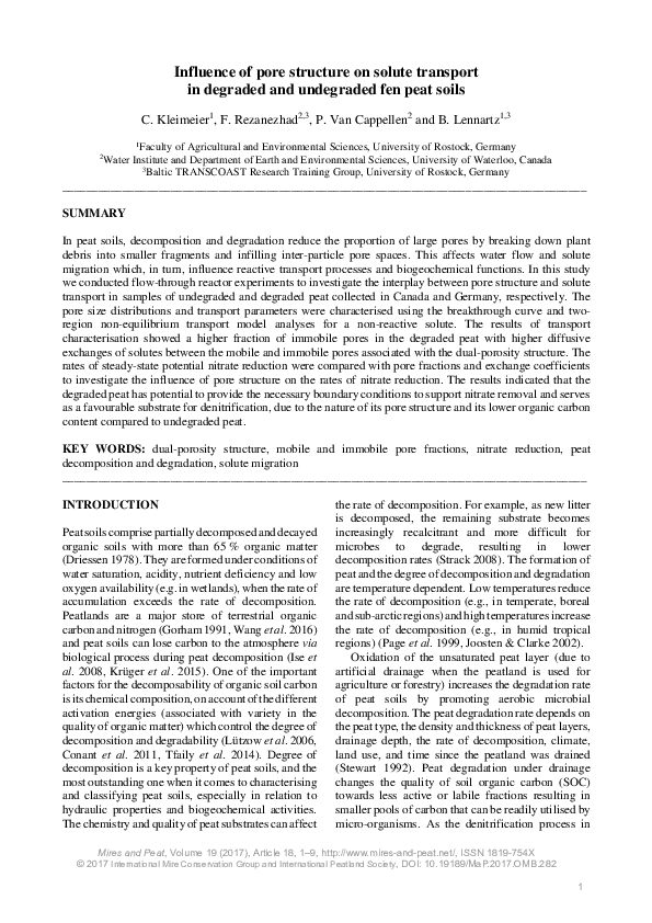 (PDF) Influence of pore structure on solute transport in degraded and ...