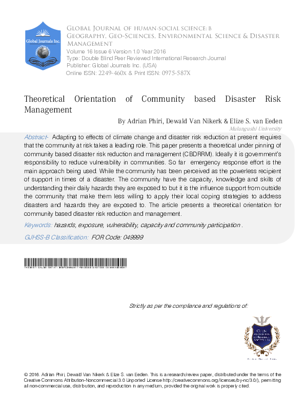 (PDF) Theoretical Orientation of Community based Disaster Risk Management