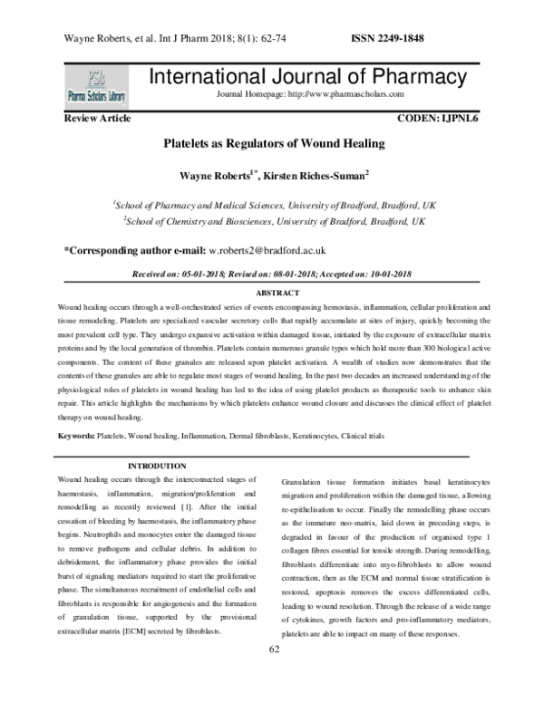 (PDF) Platelets as Regulators of Wound Healing