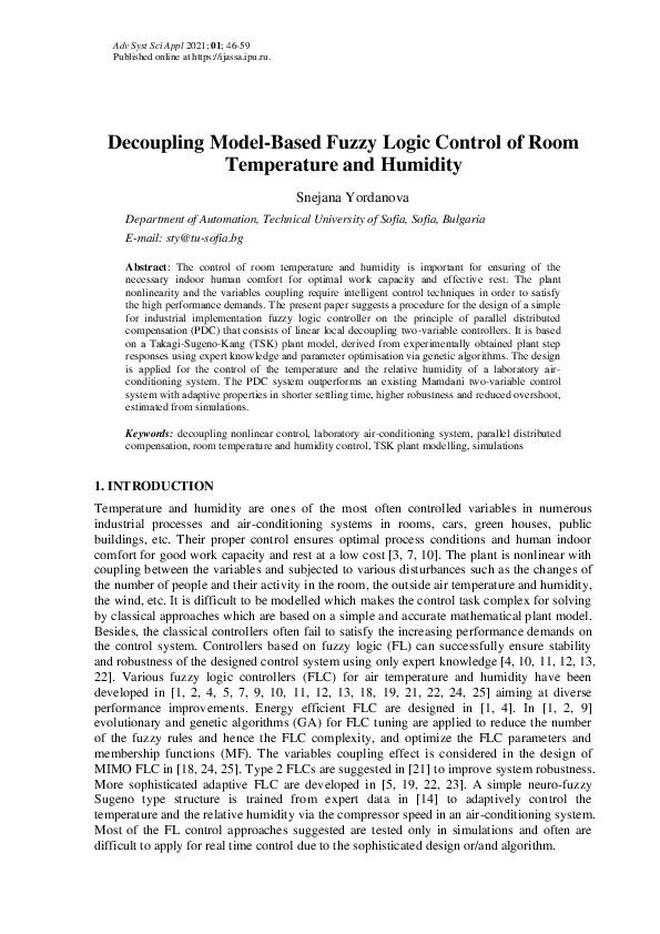 (PDF) Decoupling Model-Based Fuzzy Logic Control of Room Temperature ...