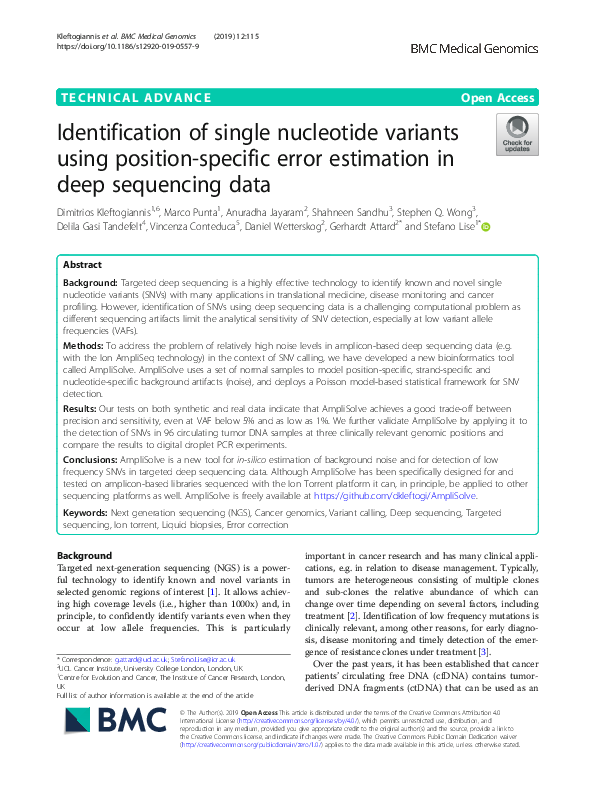 (PDF) Identification of single nucleotide variants in gastrointestinal ...