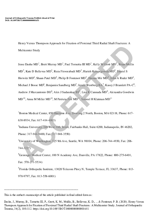 (PDF) Henry Versus Thompson Approach for Fixation of Proximal Third ...