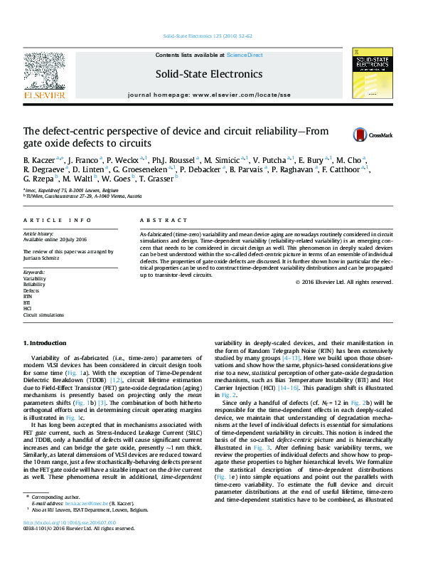 (PDF) The defect-centric perspective of device and circuit reliability ...