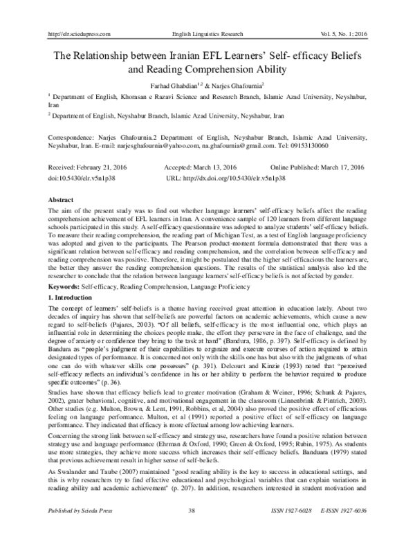 (PDF) The Relationship between Iranian EFL Learners’ Self- efficacy ...