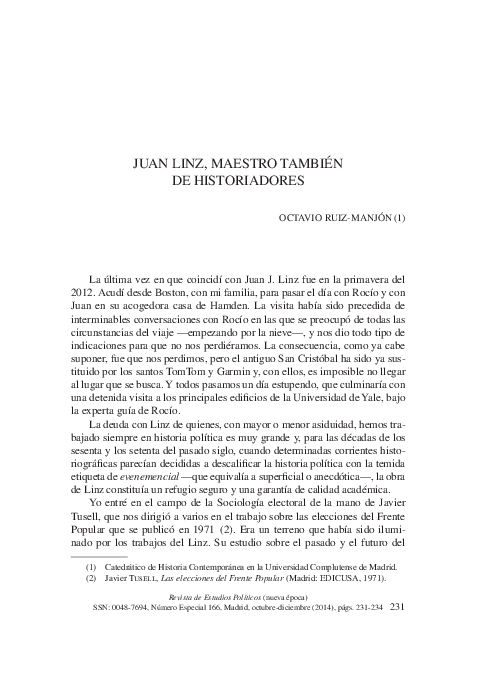 (PDF) Juan Linz, maestro también de historiadores | Octavio Ruiz-Manjón ...