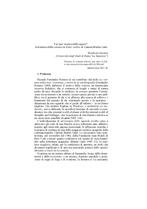 (PDF) Per una poetica dello spazio. La frontiera della 'ventana' in ...