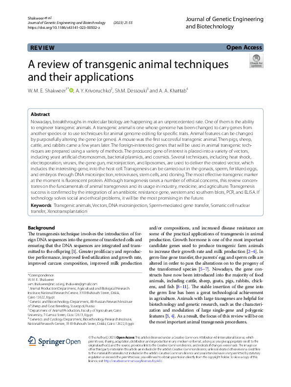 (PDF) A review of transgenic animal techniques and their applications