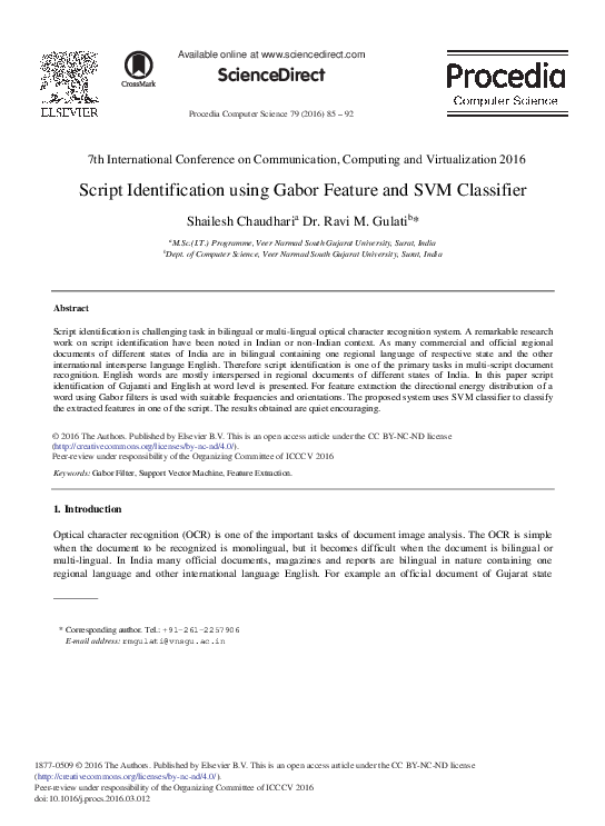 (PDF) Script Identification Using Gabor Feature and SVM Classifier