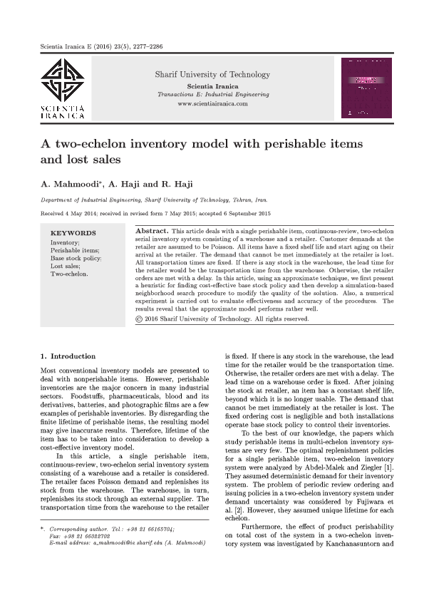 (PDF) A two-echelon inventory model with perishable items and lost sales