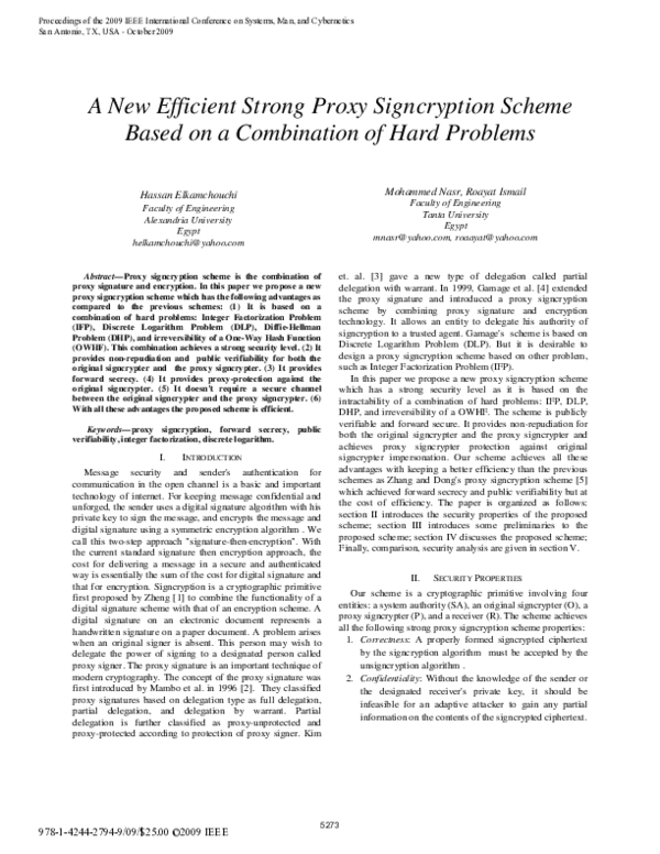 (PDF) A new efficient strong proxy signcryption scheme based on a ...