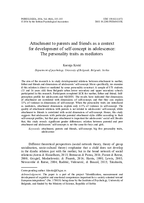(PDF) Attachment to parents and friends as a context for development of ...
