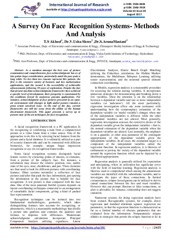 (PDF) A Survey On Face Recognition Systems- Methods And Analysis