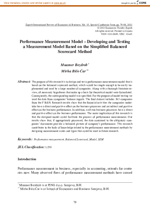 (PDF) Performance Measurement Model – Developing and Testing a ...