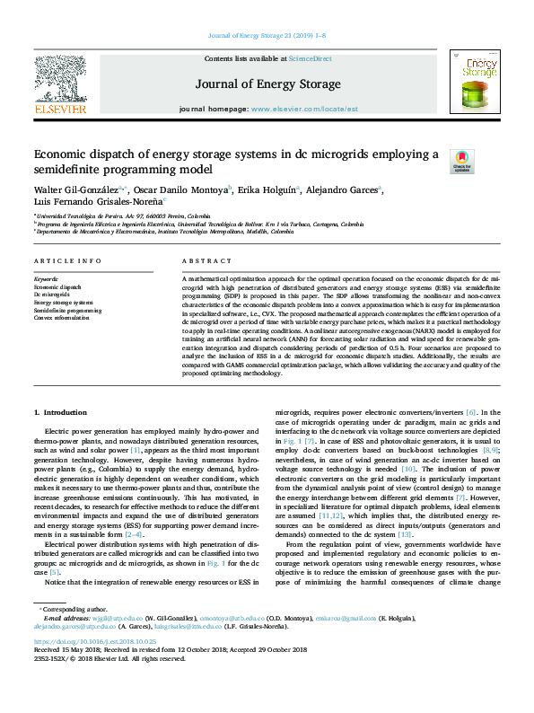 (PDF) Economic dispatch of energy storage systems in dc microgrids ...
