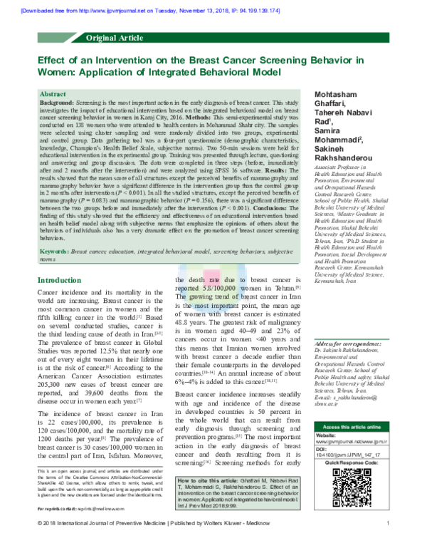 (PDF) Effect of an intervention on the breast cancer screening behavior ...