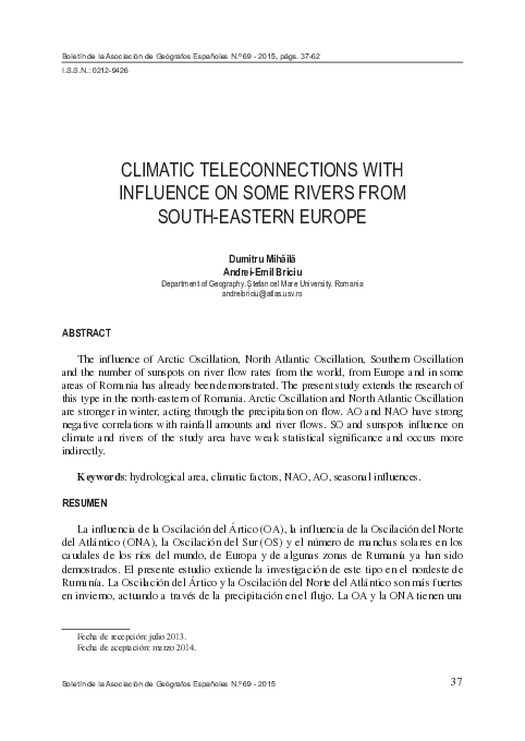 (PDF) Climatic teleconnections with influence on some rivers from south ...