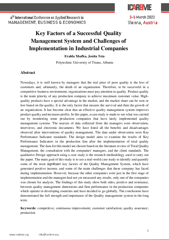(PDF) Key Factors of a Successful Quality Management System and ...