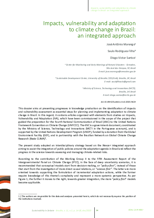 (PDF) Impacts, vulnerability and adaptation to climate change in Brazil ...