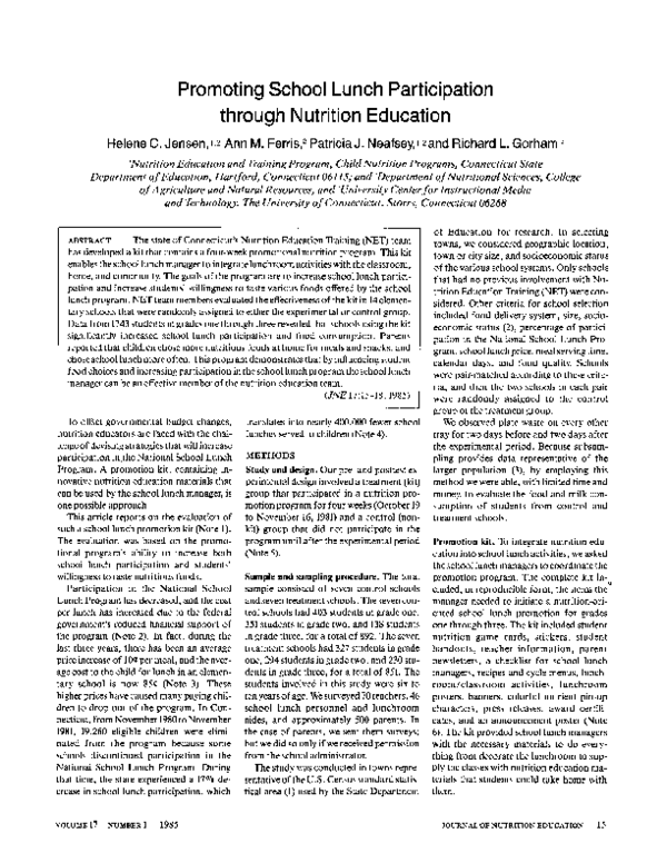 (PDF) Promoting school lunch participation through nutrition education