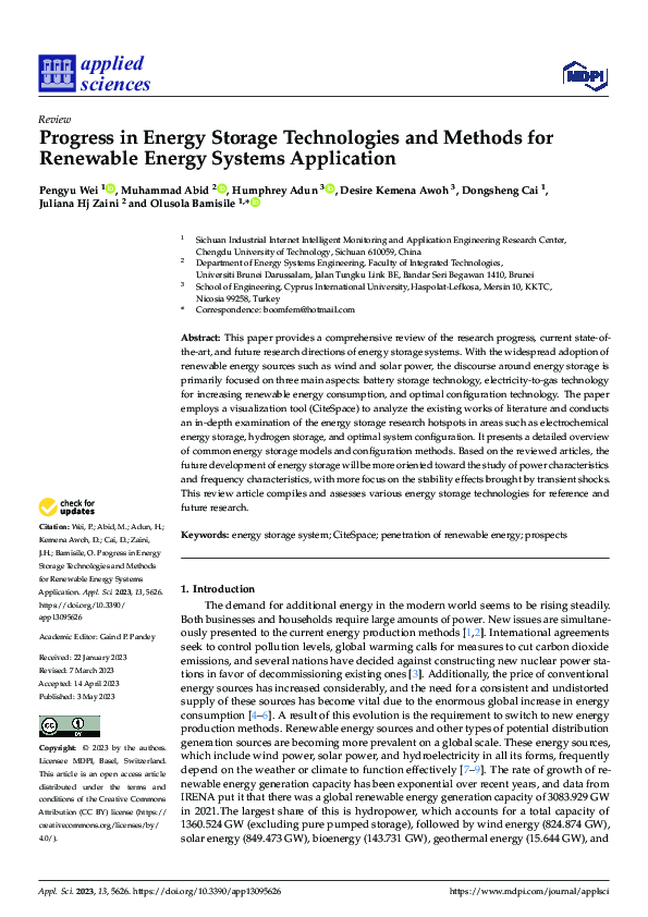 (PDF) Progress in Energy Storage Technologies and Methods for Renewable ...