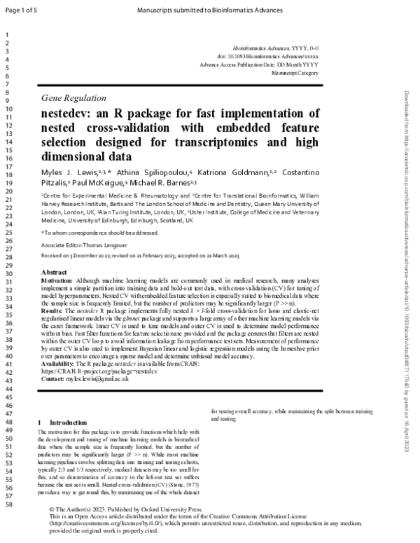 (PDF) nestedcv: an R package for fast implementation of nested cross ...