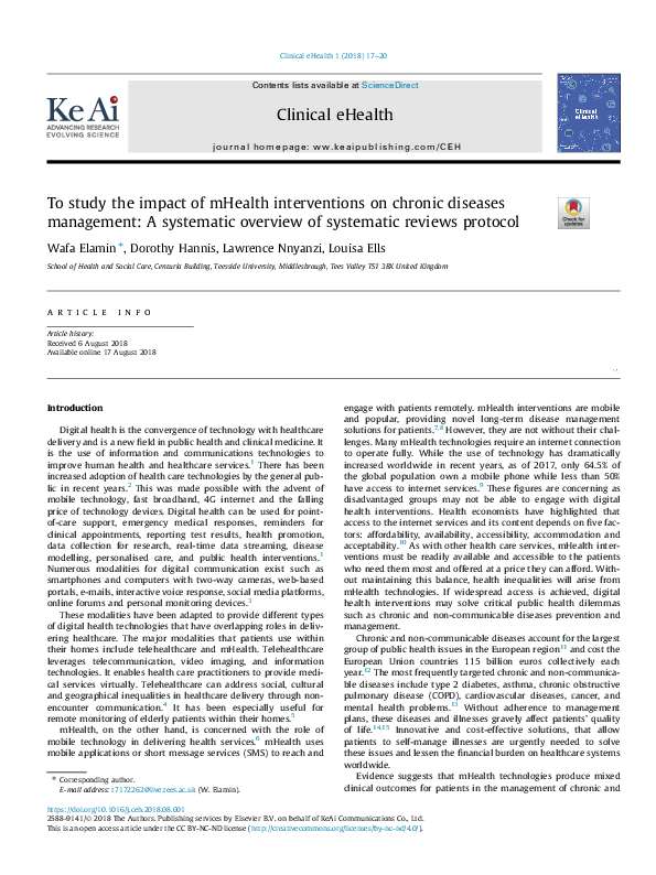 (PDF) To study the impact of mHealth interventions on chronic diseases ...