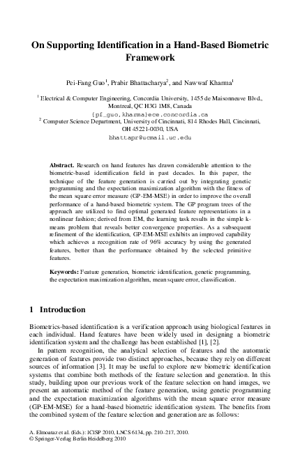(PDF) On Supporting Identification in a Hand-Based Biometric Framework