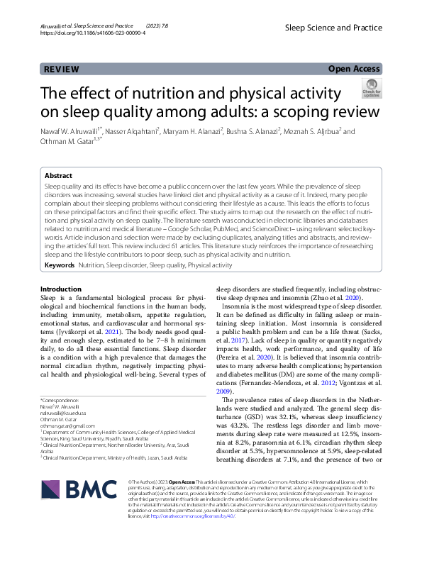 (PDF) The effect of nutrition and physical activity on sleep quality ...