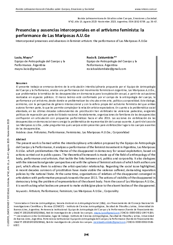 Pdf Presencias Y Ausencias Intercorporales En El Artivismo Feminista