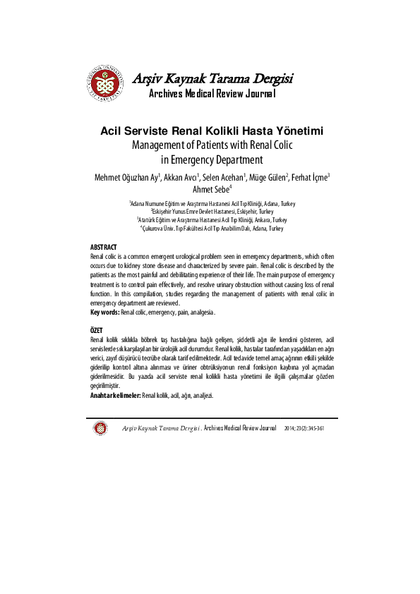 (PDF) Management of Patients with Renal Colic in Emergency Department