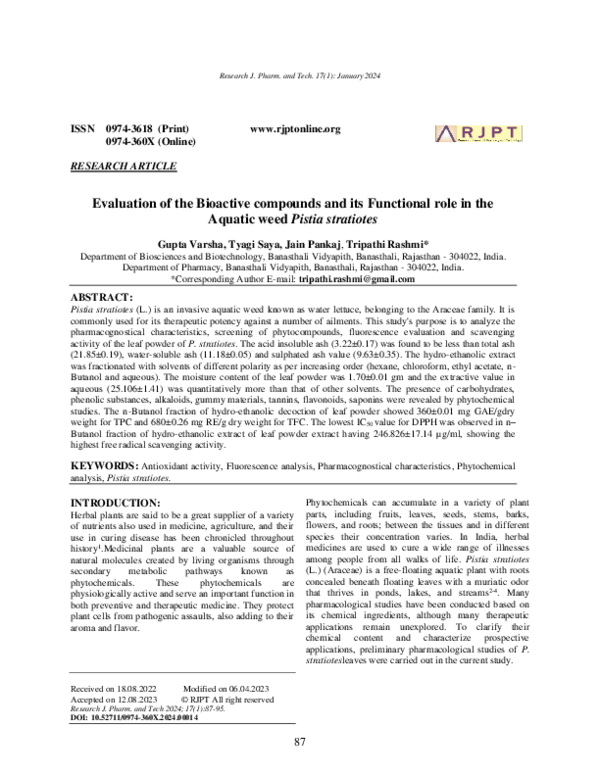 (PDF) Evaluation of the Bioactive compounds and its Functional role in ...