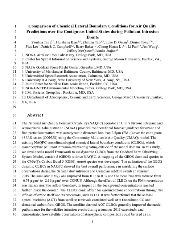 (PDF) Comparison of Chemical Lateral Boundary Conditions for Air ...