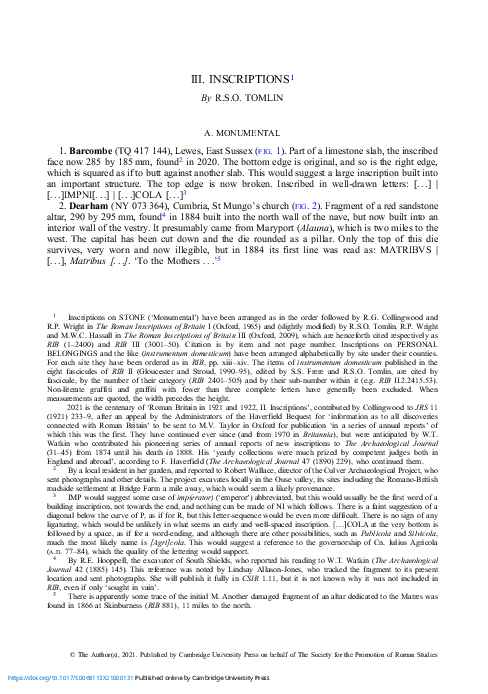 (PDF) Roman Britain in 2020, Inscriptions