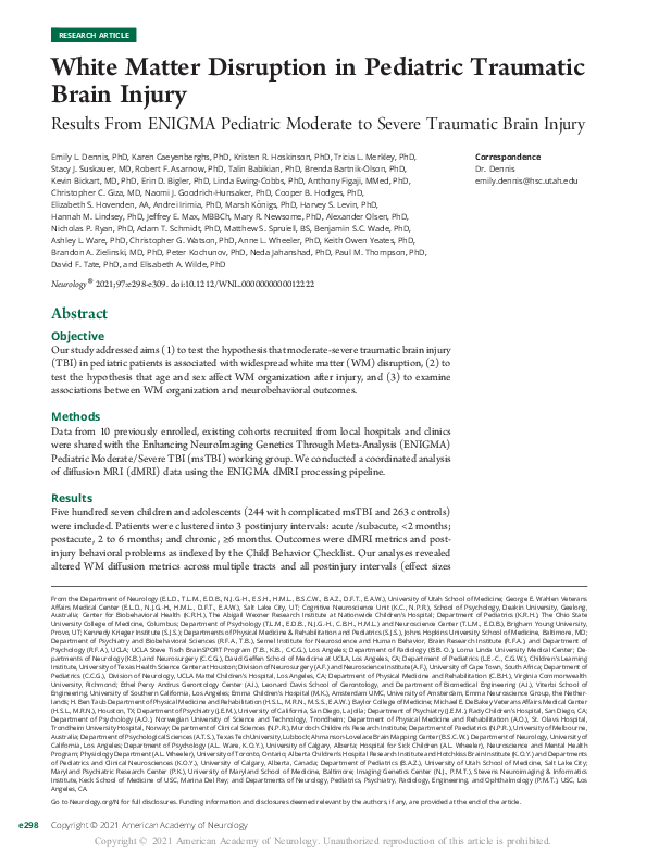 (PDF) White Matter Disruption in Pediatric Traumatic Brain Injury