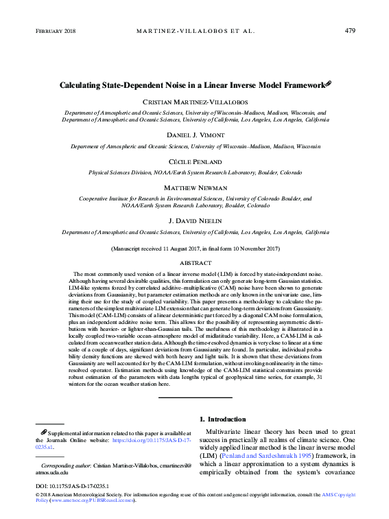 (PDF) Calculating State-Dependent Noise in a Linear Inverse Model Framework