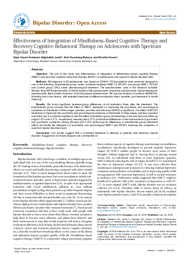 (PDF) Effectiveness of Integration of Mindfulness – Based Cognitive ...
