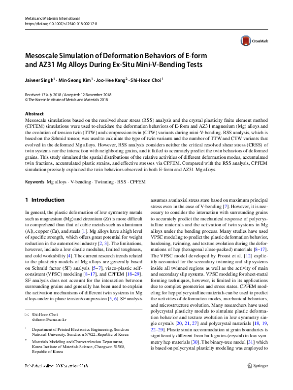 (PDF) Mesoscale Simulation of Deformation Behaviors of E-form and AZ31 ...