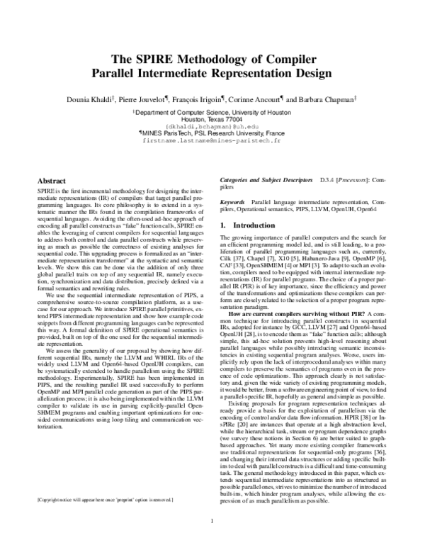 (PDF) The SPIRE Methodology of Compiler Parallel Intermediate ...