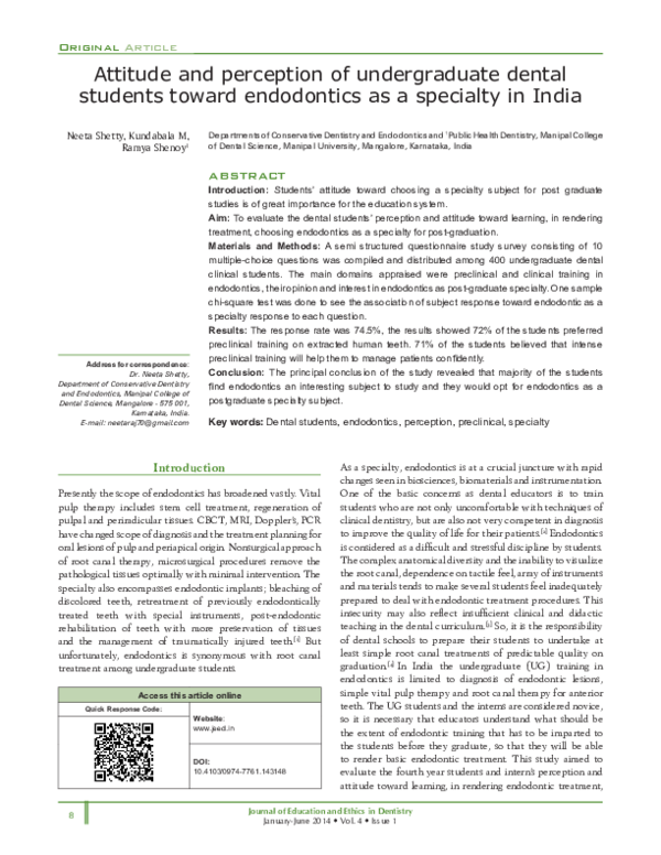 (PDF) Attitude and perception of undergraduate dental students toward ...