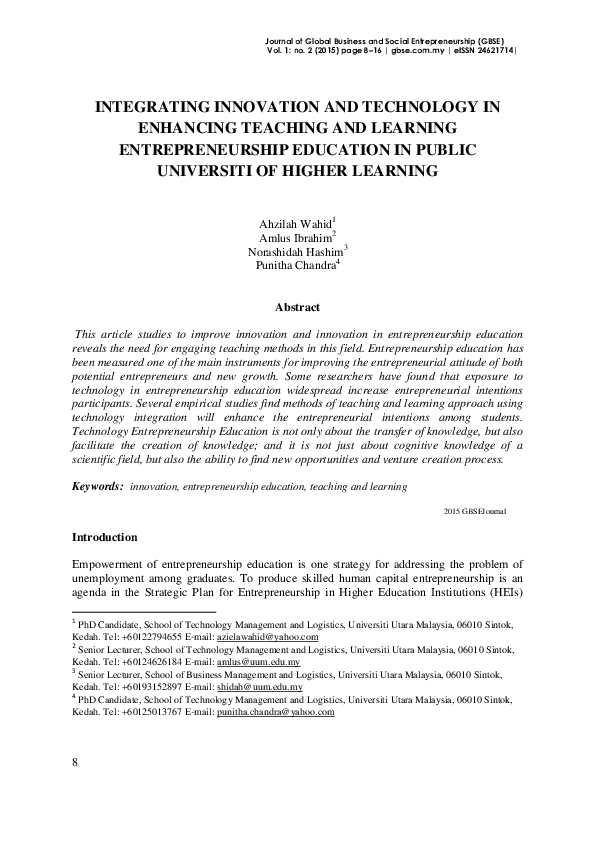 (PDF) Integrating innovation and technology in enhancing teaching and ...