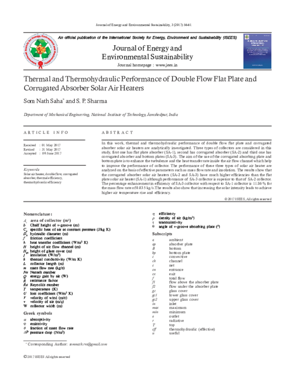 (PDF) Thermal and Thermohydraulic Performance of Double Flow Flat Plate ...