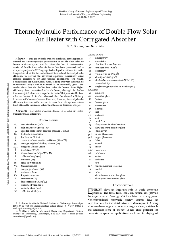 (PDF) Thermohydraulic Performance of Double Flow Solar Air Heater with ...