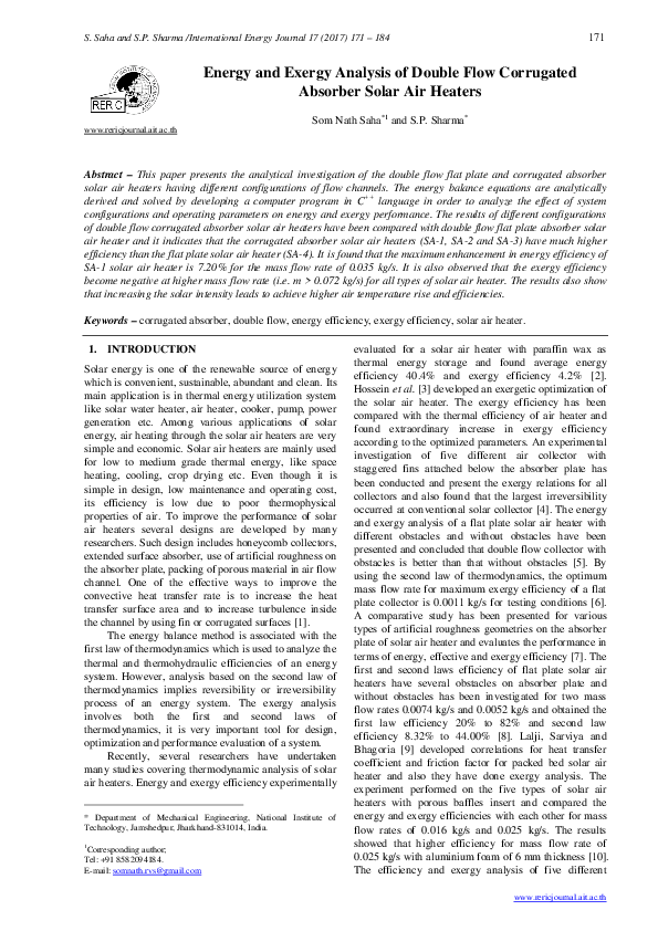 (PDF) Energy and Exergy Analysis of Double Flow Corrugated Absorber ...