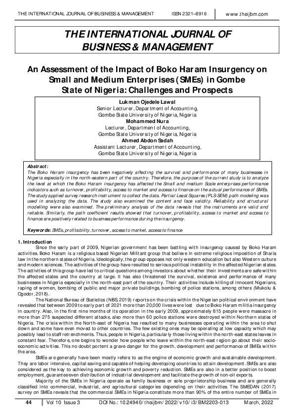 (PDF) An Assessment of the Impact of Boko Haram Insurgency on Small and ...