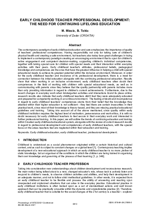 (PDF) EARLY CHILDHOOD TEACHER PROFESSIONAL DEVELOPMENT: THE NEED FOR ...
